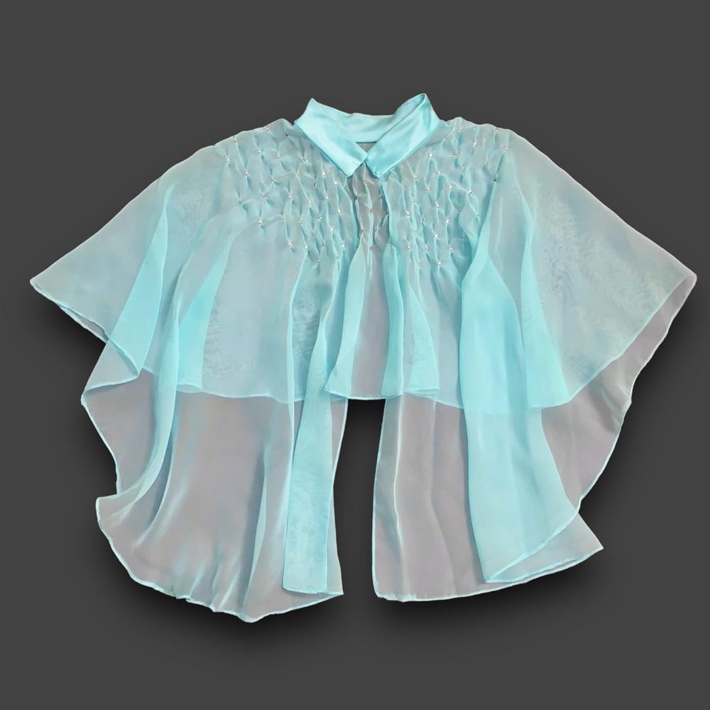v i n t a g e :: Nylon Peignoir Set Full Sweep Gown Chiffon Cape Rhinestones - Picture 10 of 16